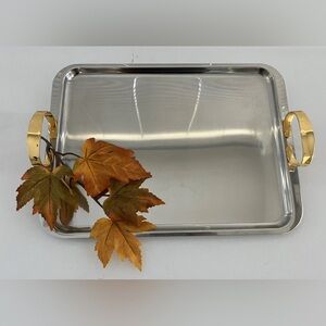 Silver Metal with Gold Handled Tray 17”W x 11-1/2” x  2”H